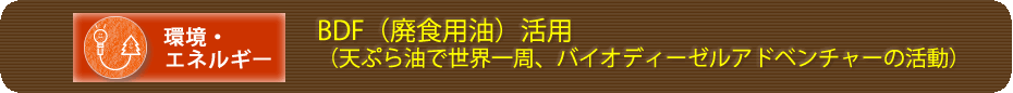 BDF（廃食用油）活用（天ぷら油で世界一周、バイオディーゼルアドベンチャーの活動）　